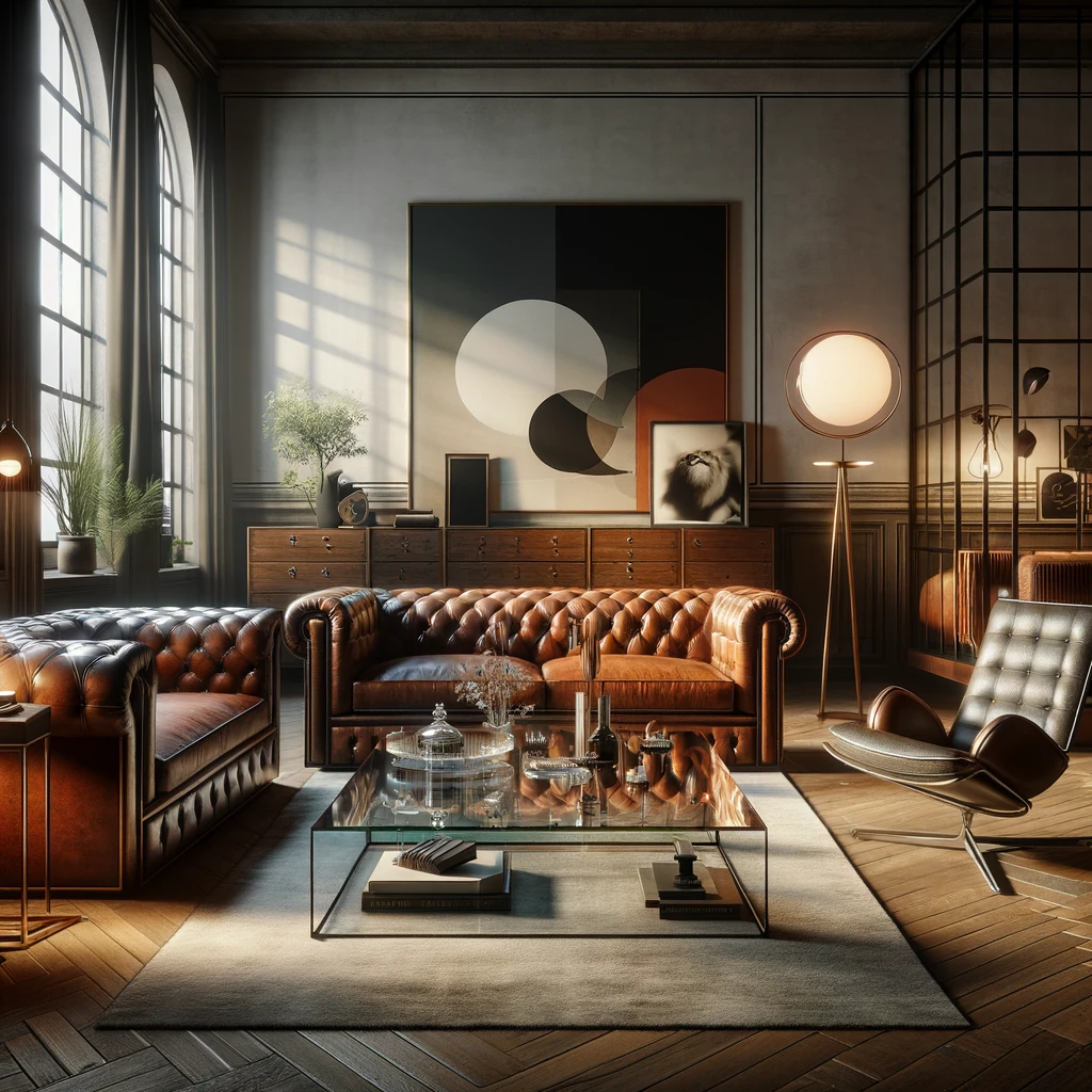 a sophisticated living room that embodies the essence of timeless elegance and modernity. This room features a carefully curated collection of furniture pieces.