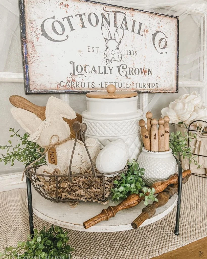 up your spring decor with styling a wire basket to add texture and visual interest to your decor.